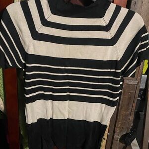 Black and tan Striped Short Sleeve Sweater